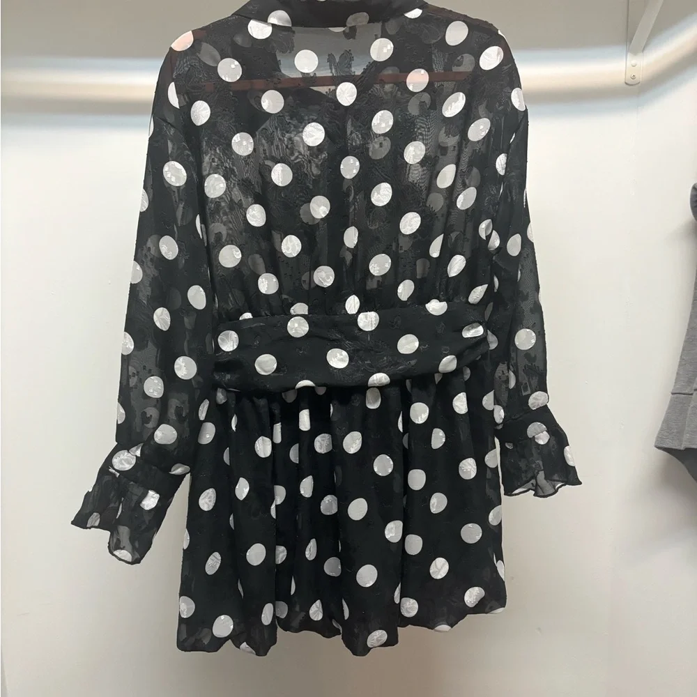 NWOT Black and White Polka Dot Dress/Blouse - Picture 7 of 8